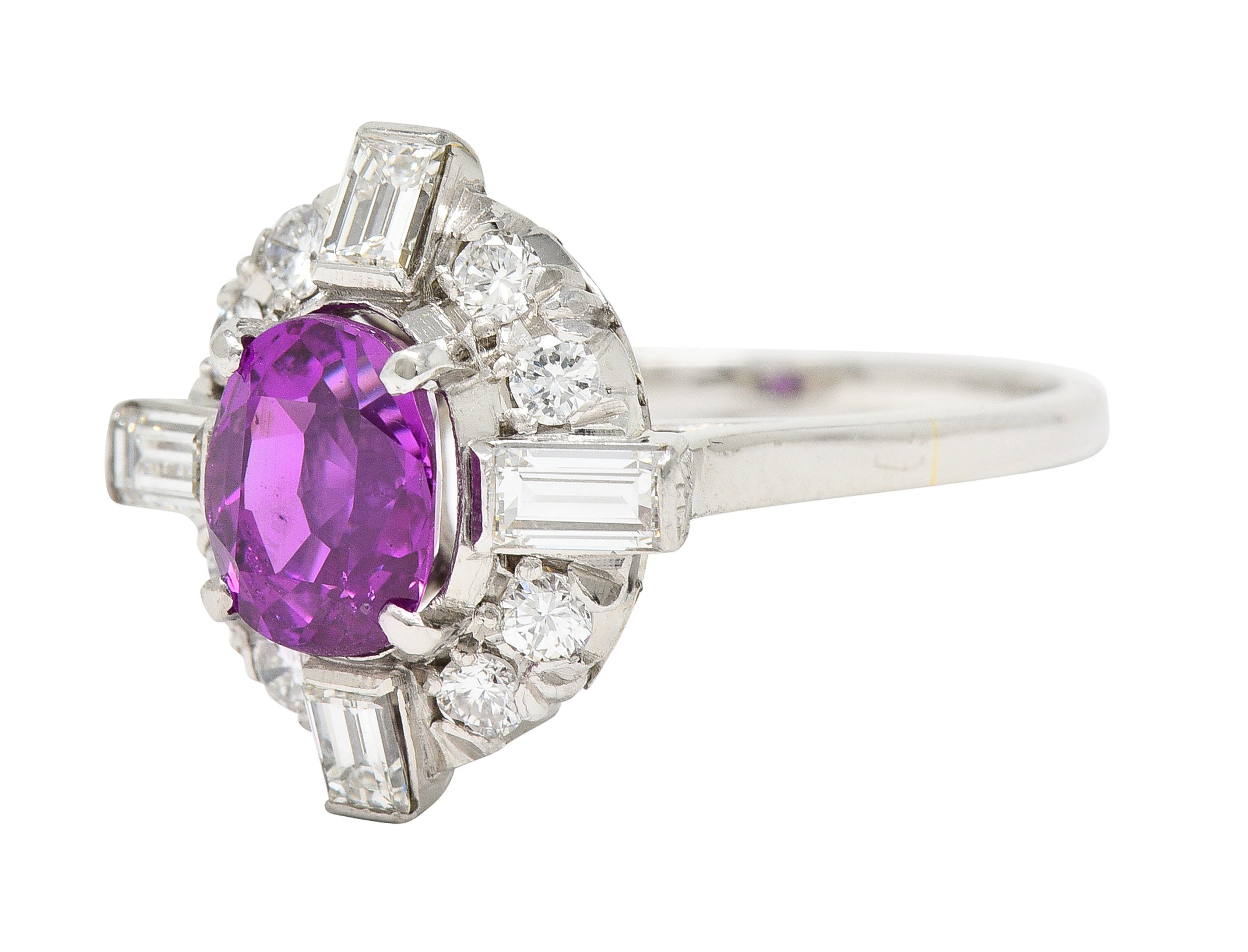 Contemporary 2.57 CTW Ceylon Pink Sapphire Diamond Platinum Vintage Cluster Ring GIA Wilson's Estate Jewelry