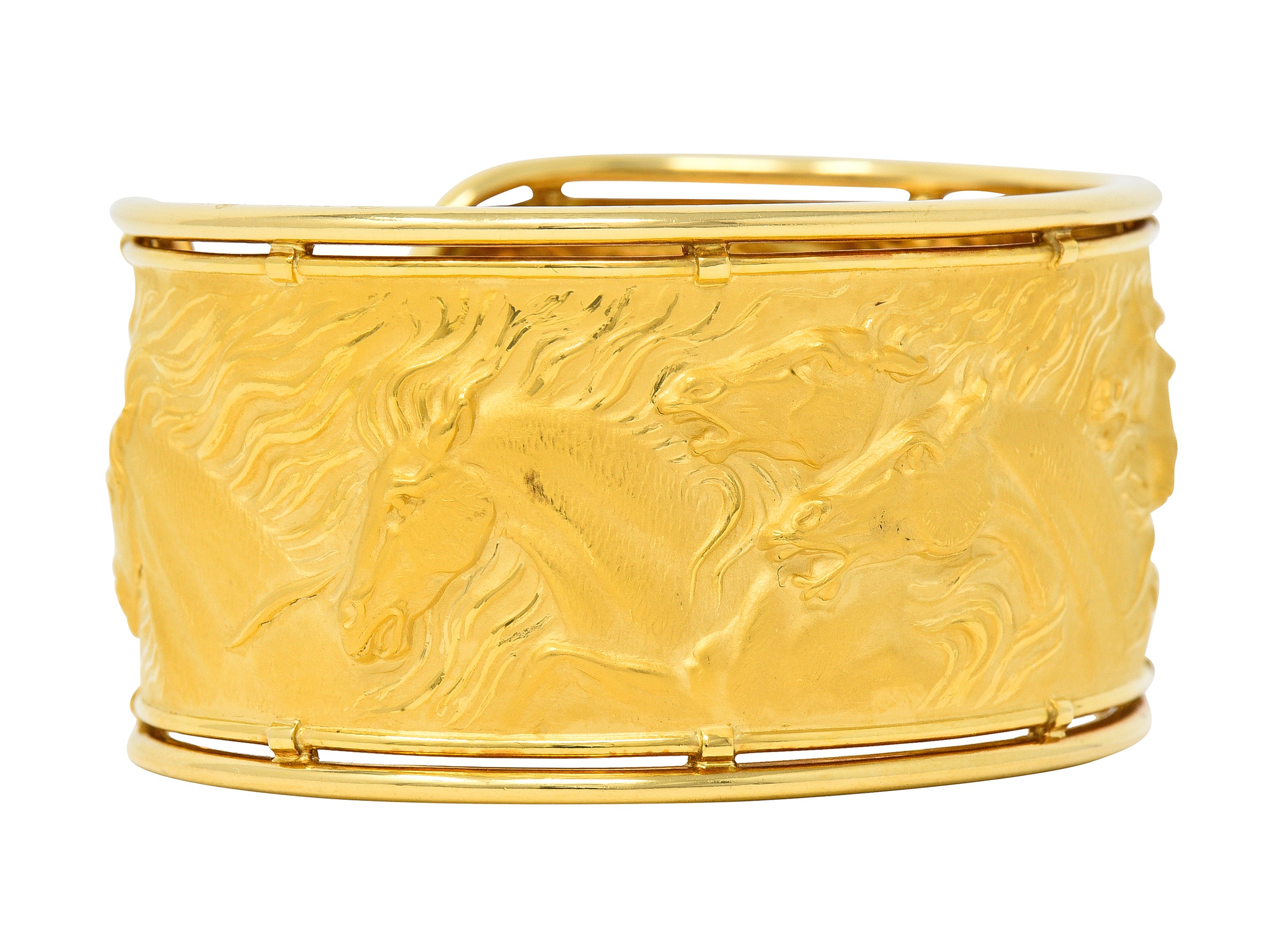 Carrera Y Carrera 1980's 18 Karat Yellow Gold Ecuestre Horse Vintage Cuff Bracelet Wilson's Estate Jewelry