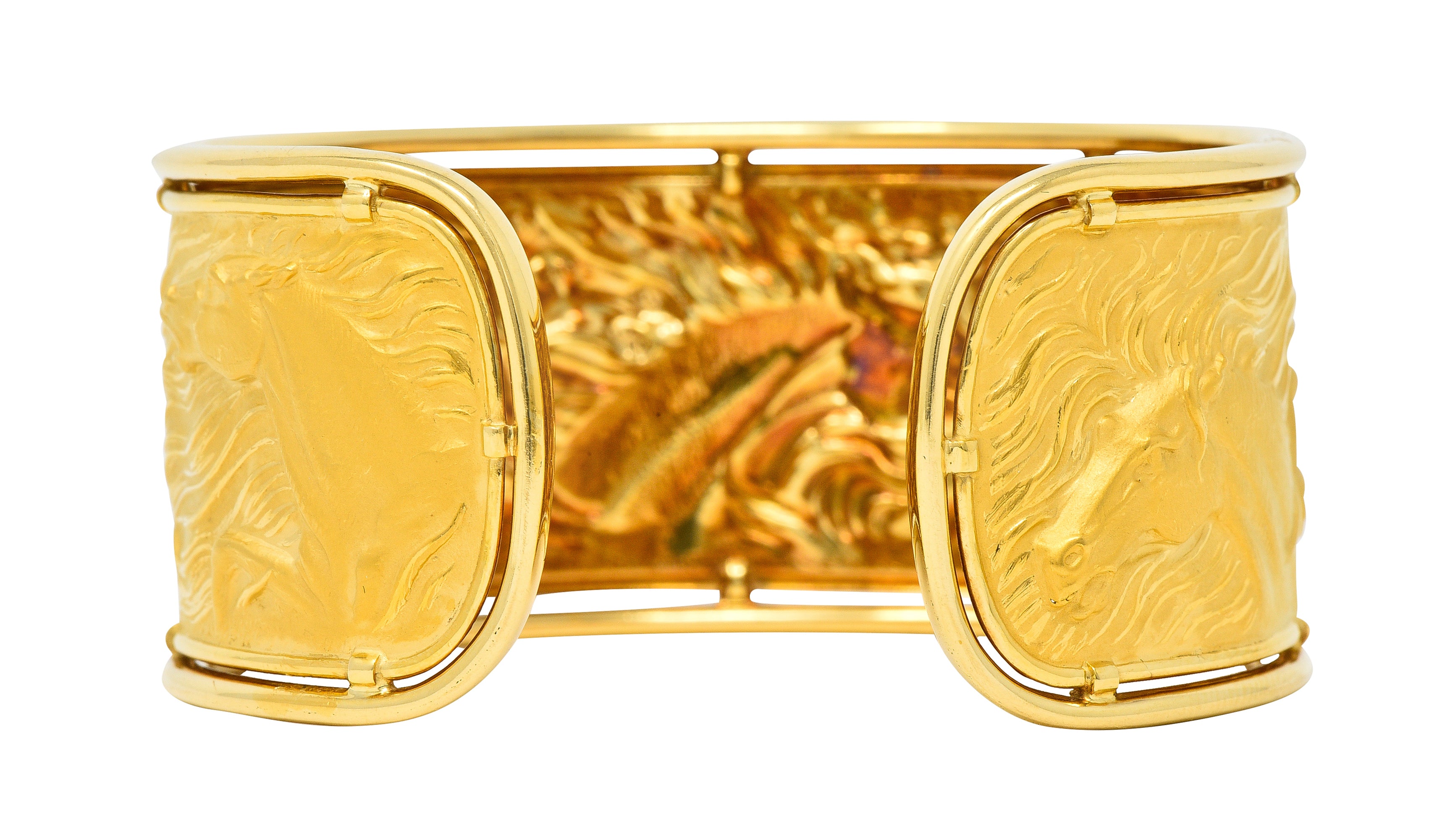 Carrera Y Carrera 1980's 18 Karat Yellow Gold Ecuestre Horse Vintage Cuff Bracelet Wilson's Estate Jewelry