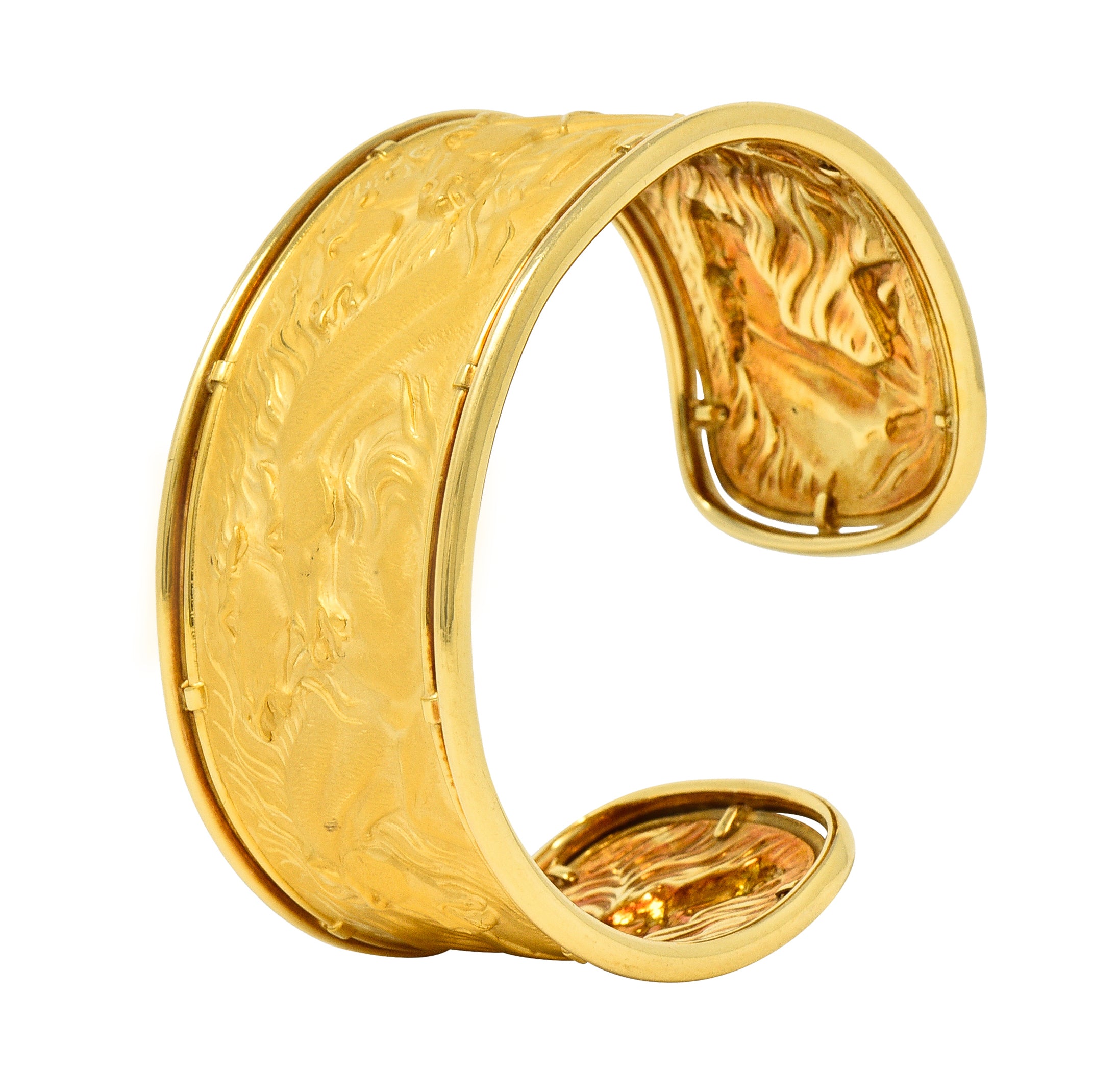 Carrera Y Carrera 1980's 18 Karat Yellow Gold Ecuestre Horse Vintage Cuff Bracelet Wilson's Estate Jewelry