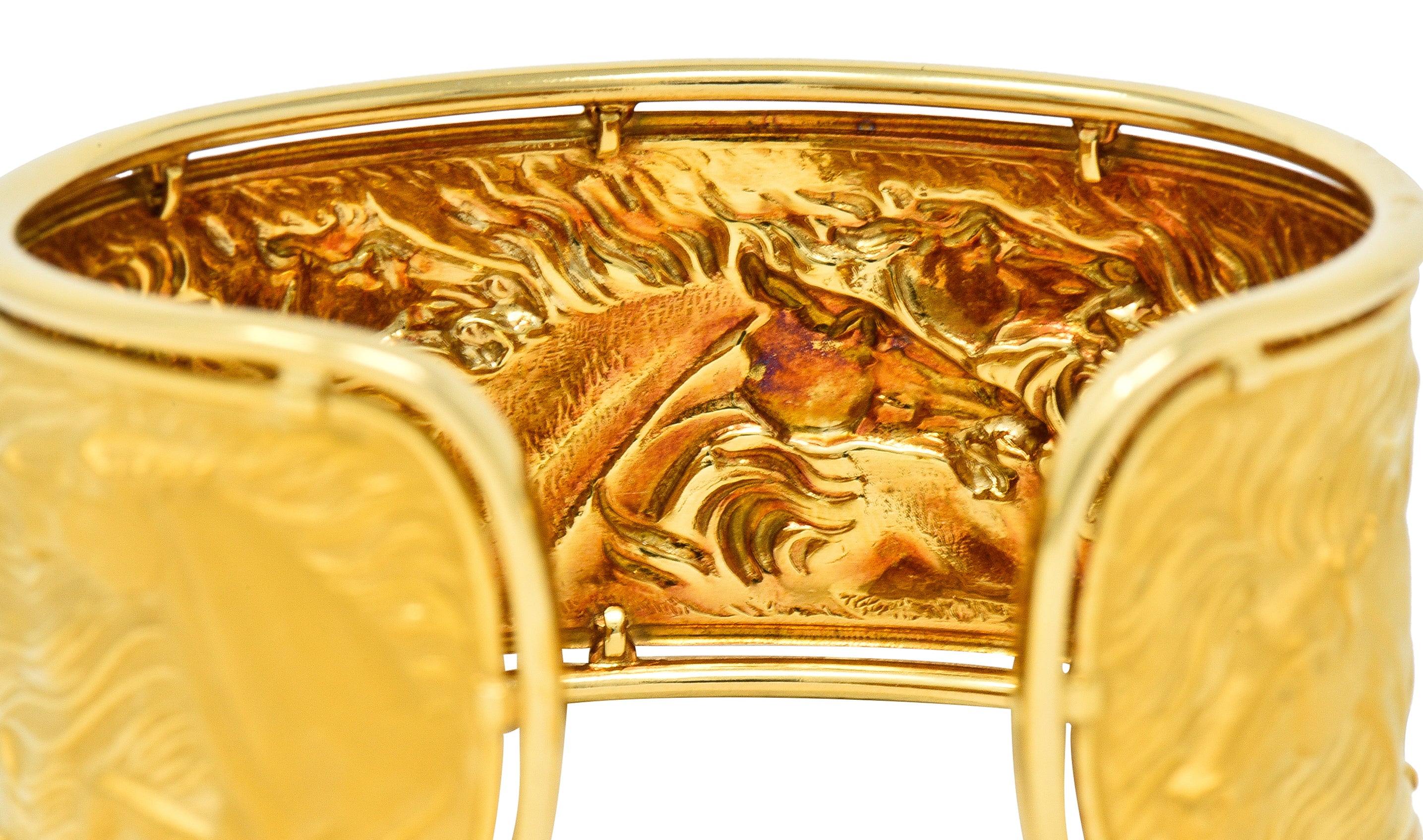 Carrera Y Carrera 1980's 18 Karat Yellow Gold Ecuestre Horse Vintage Cuff Bracelet Wilson's Estate Jewelry