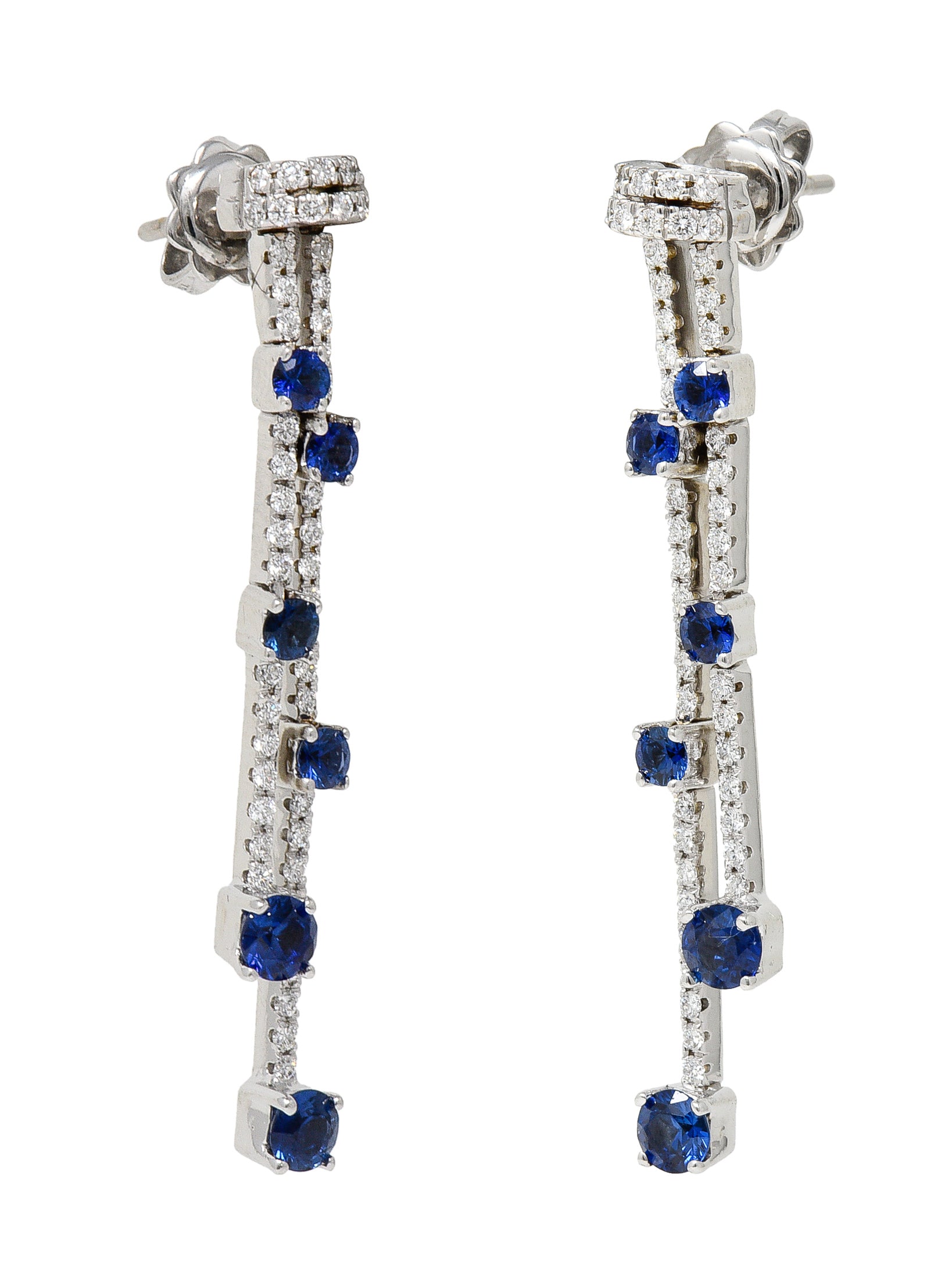 Spark Contemporary 2.22 CTW Sapphire Diamond 18 Karat White Gold Fringe Drop Earrings Wilson's Estate Jewelry