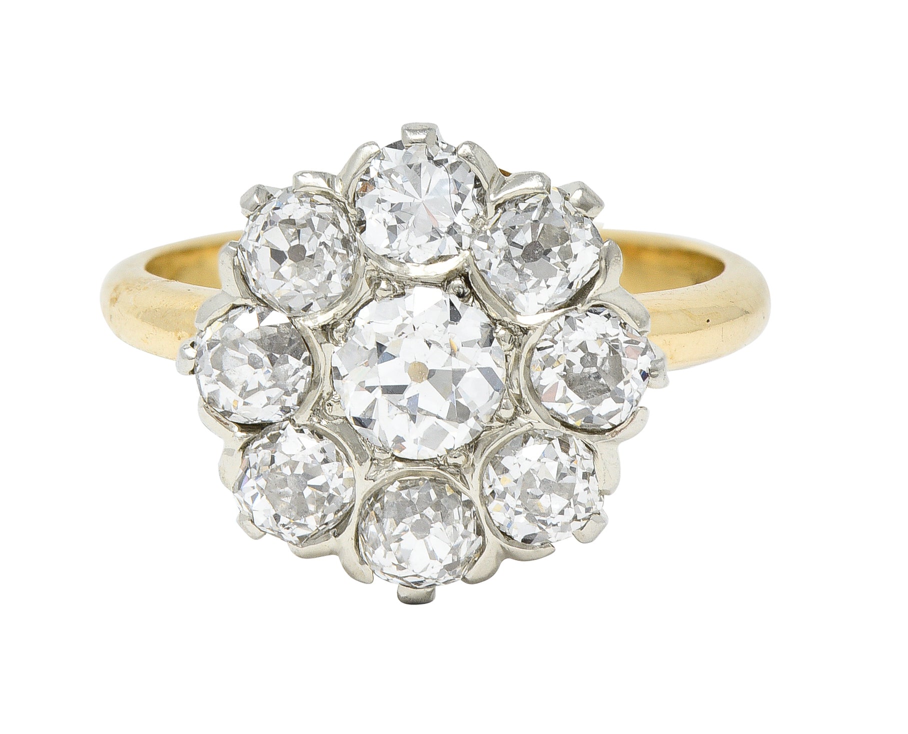 Edwardian 1.05 CTW Old European Cut Diamond 18 Karat Two-Tone Gold Antique Halo Ring Wilson's Estate Jewelry