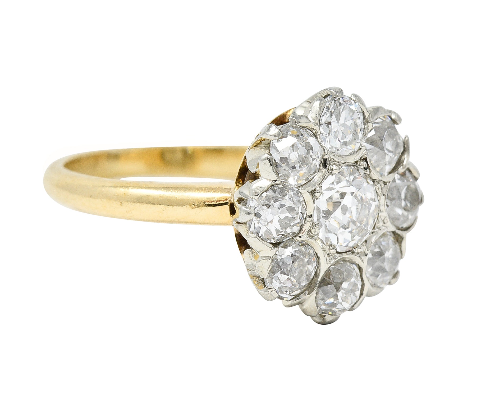 Edwardian 1.05 CTW Old European Cut Diamond 18 Karat Two-Tone Gold Antique Halo Ring Wilson's Estate Jewelry