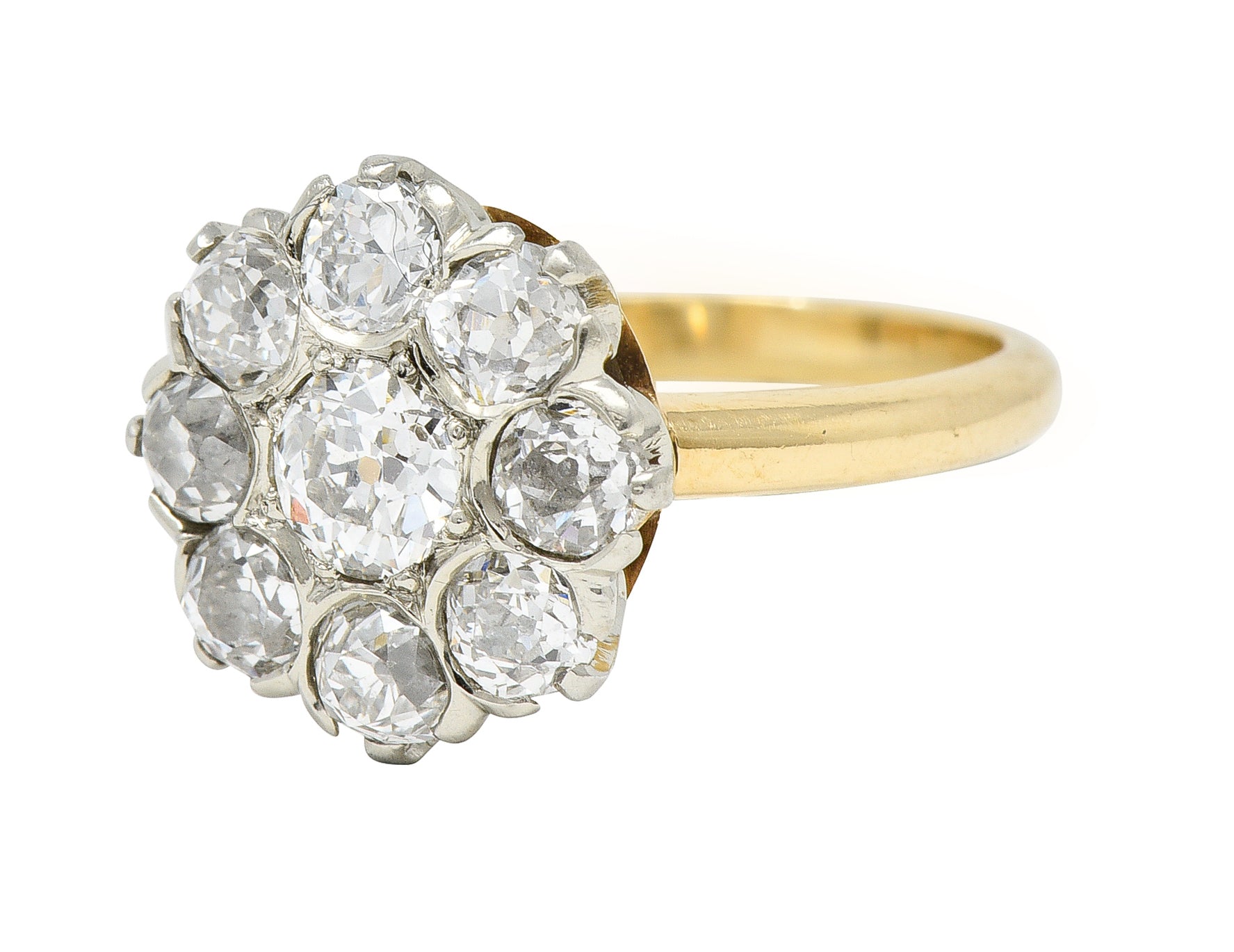 Edwardian 1.05 CTW Old European Cut Diamond 18 Karat Two-Tone Gold Antique Halo Ring Wilson's Estate Jewelry