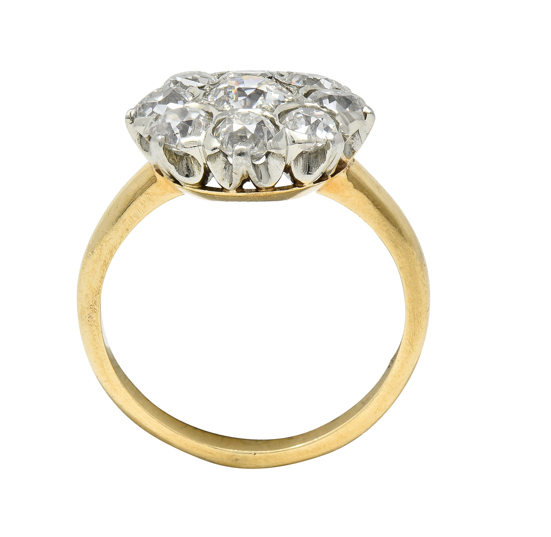 Edwardian 1.05 CTW Old European Cut Diamond 18 Karat Two-Tone Gold Antique Halo Ring Wilson's Estate Jewelry