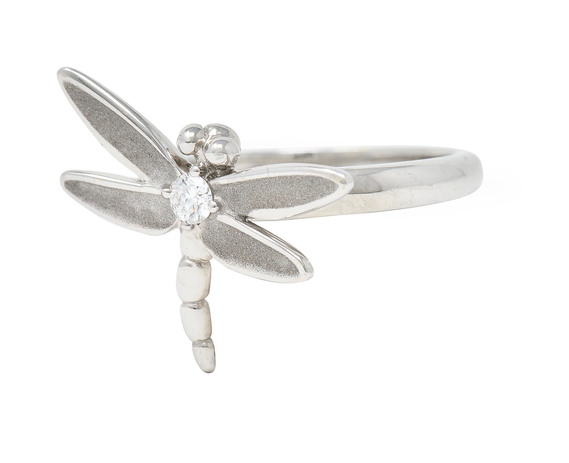 Tiffany & Co. 2000's Diamond White Gold Dragonfly Ring Wilson's Estate Jewelry