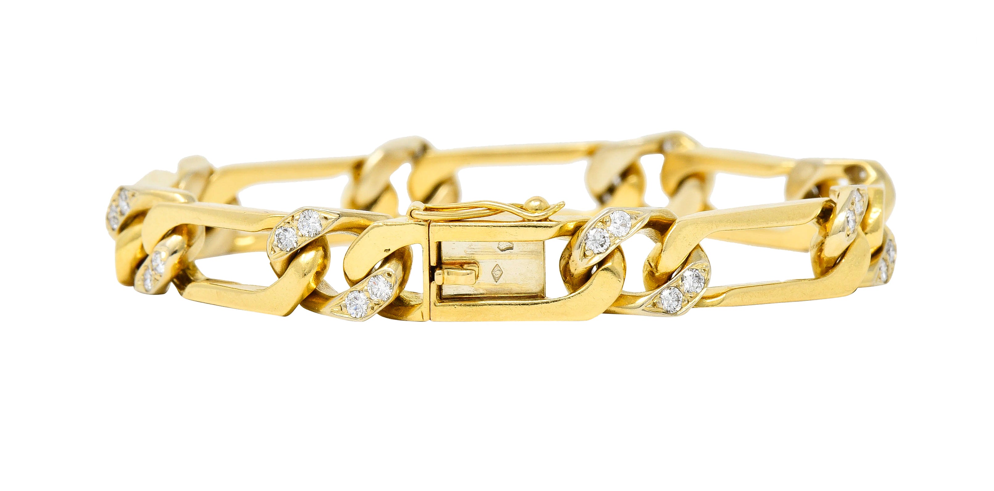 Van Cleef & Arpels France 1960's Diamond 18 Karat Yellow Gold Figaro Link Vintage Bracelet Wilson's Estate Jewelry