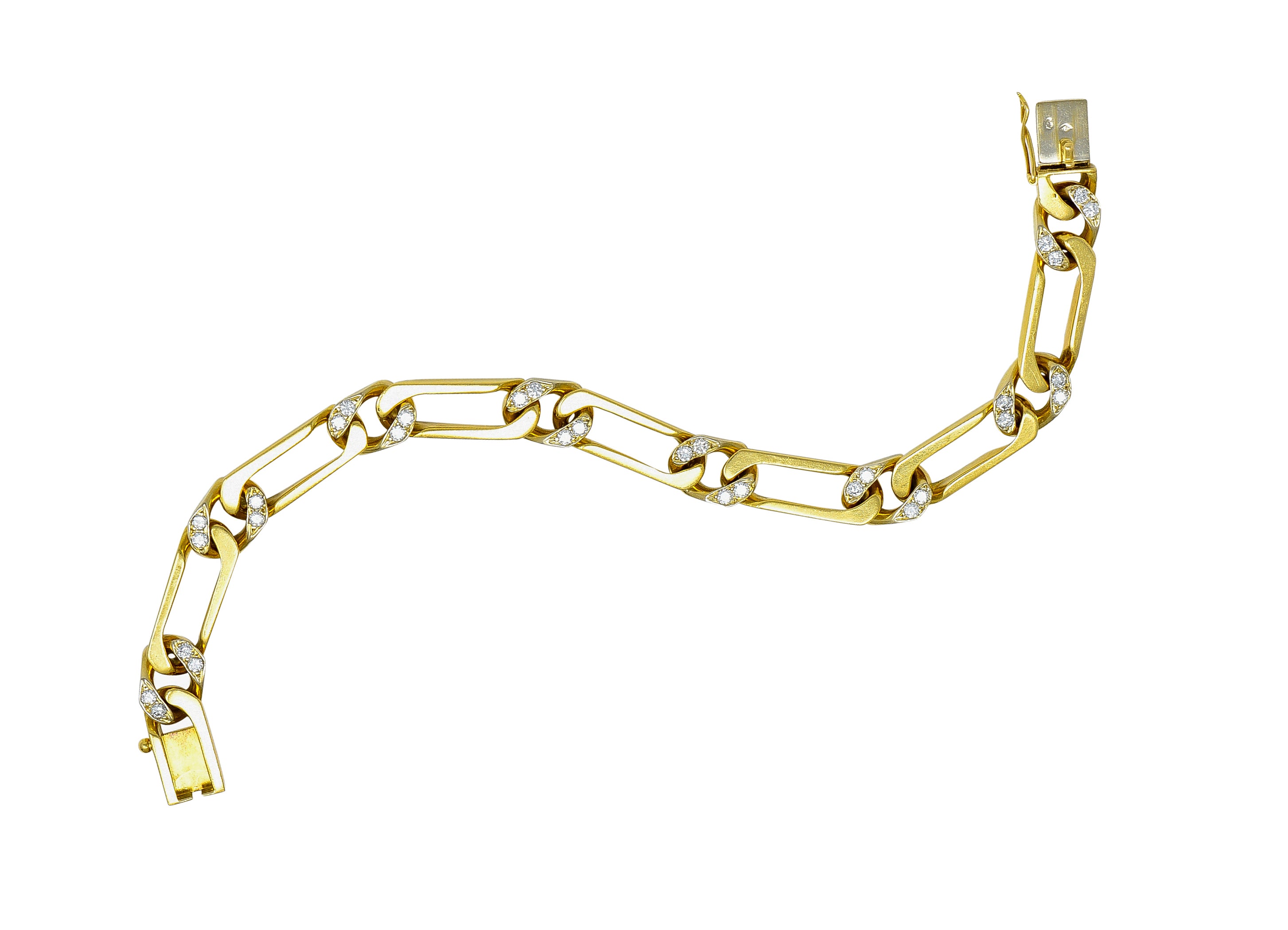 Van Cleef & Arpels France 1960's Diamond 18 Karat Yellow Gold Figaro Link Vintage Bracelet Wilson's Estate Jewelry