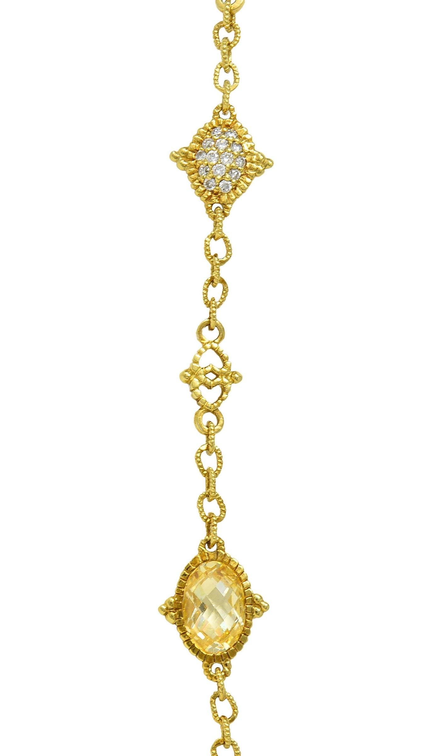 Judith Ripka 23.04 CTW Canary Quartz Diamond 18K Gold Pendant Necklace