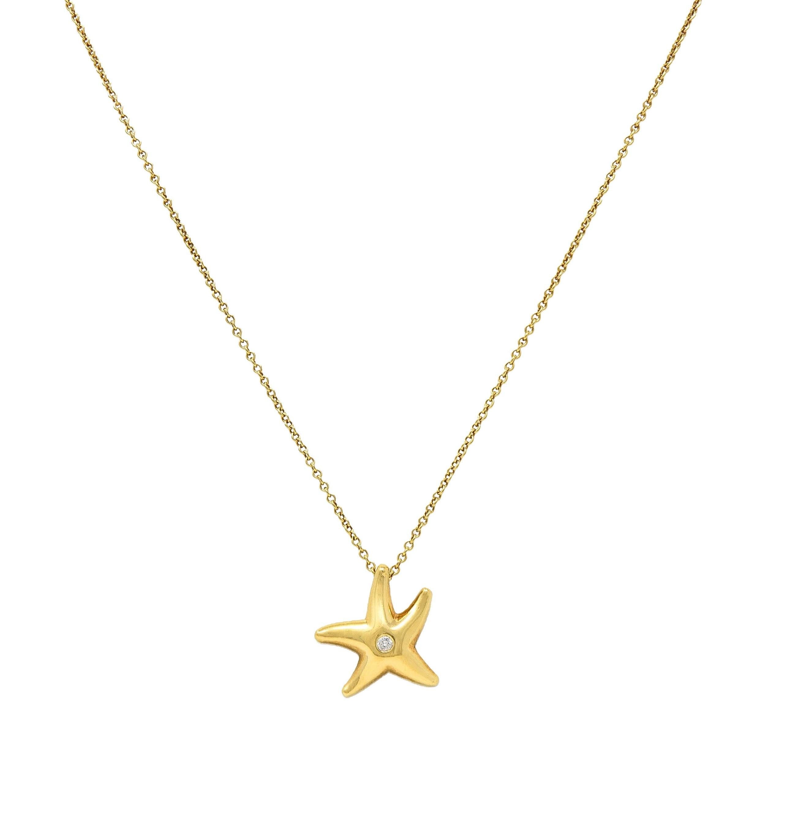 Elsa Peretti Tiffany & Co 1990's 18 Karat Gold Vintage Starfish Pendant Necklace