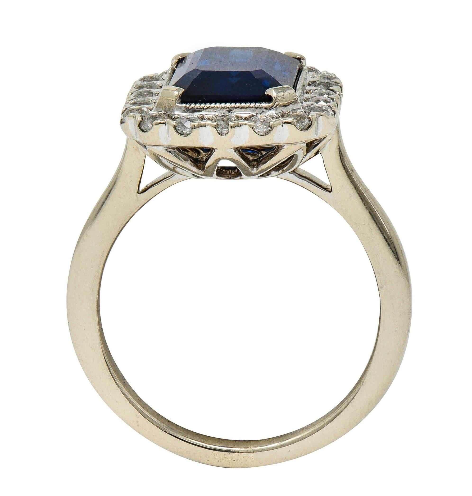 Contemporary 5.49 CTW Sapphire Diamond 18 Karat White Gold Halo Ring GIA