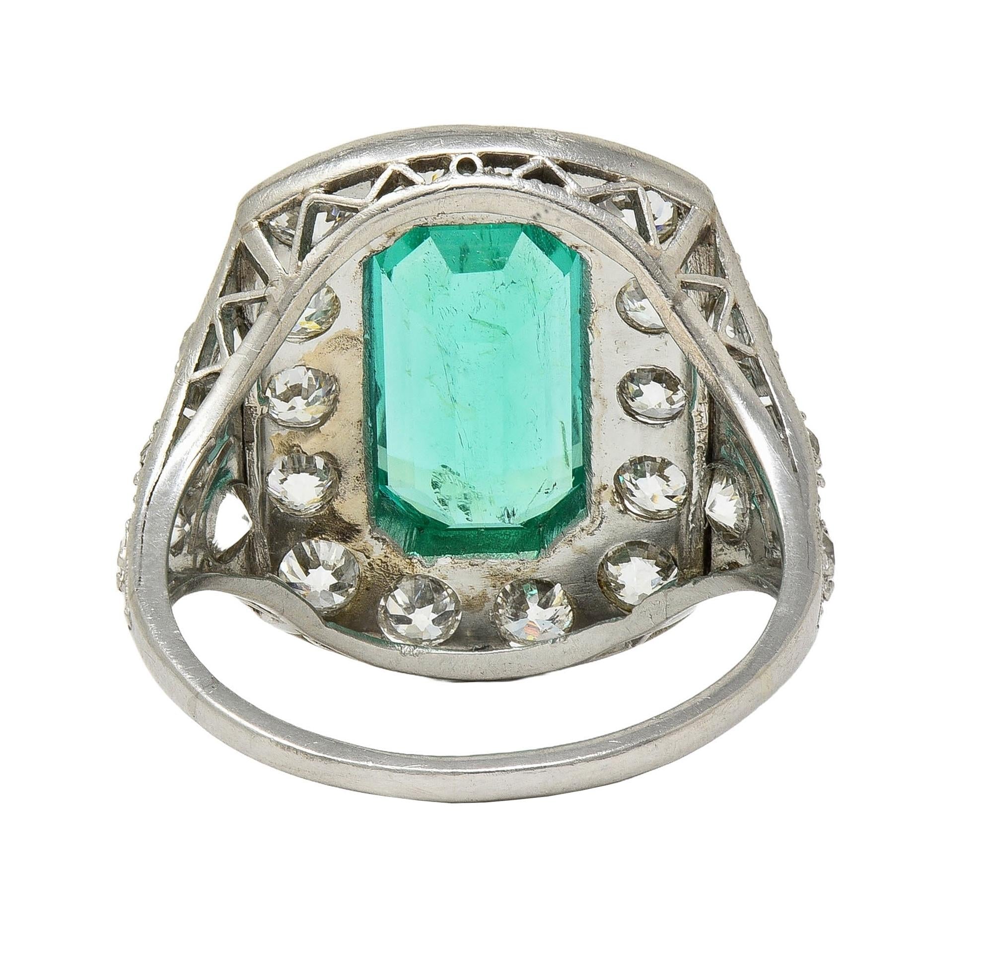 Art Deco 5.86 CTW Colombian Emerald Diamond Platinum Vintage Halo Ring GIA