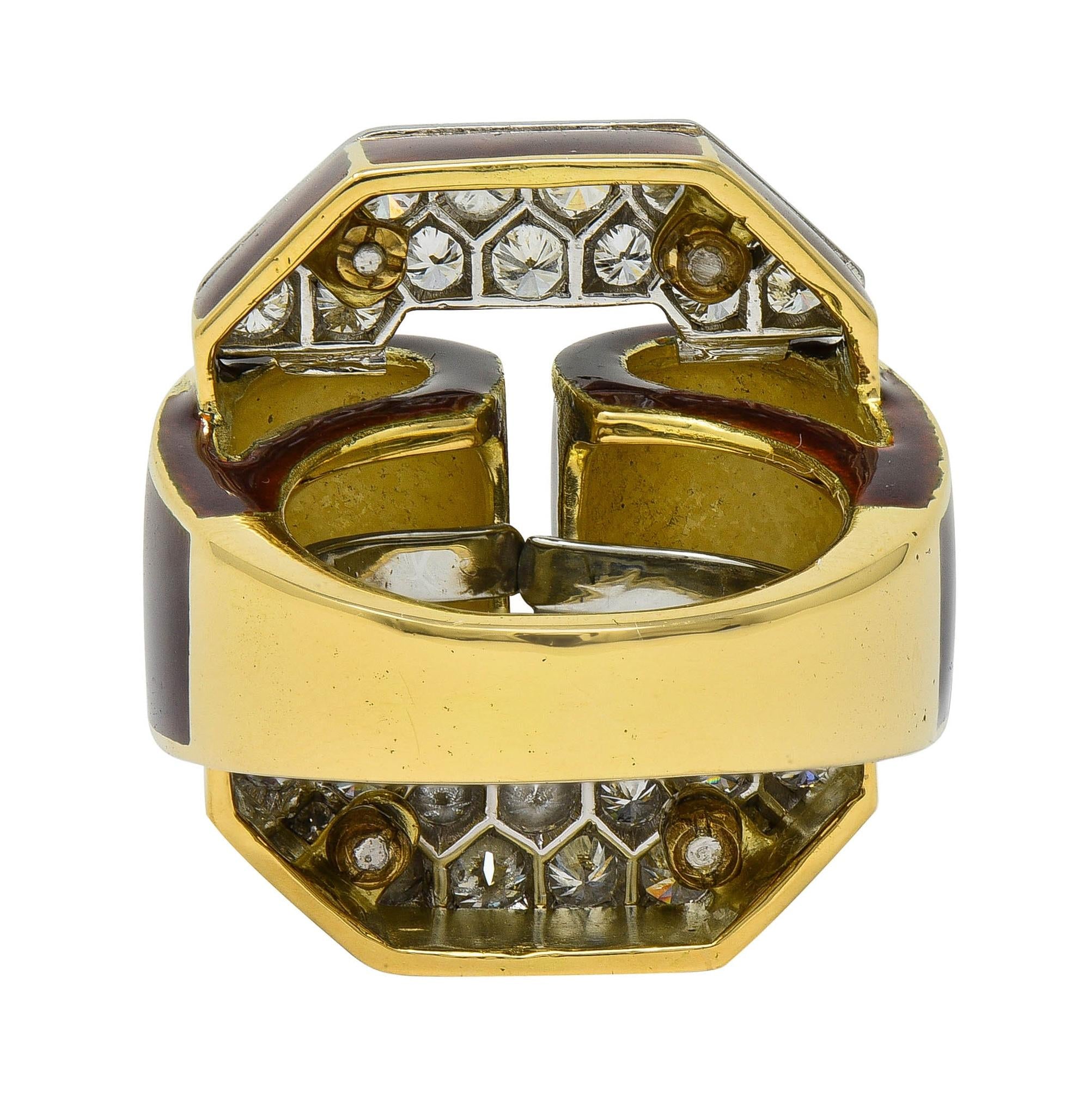 David Webb 2.00 CTW Diamond Enamel Platinum 18 Karat Yellow Gold Vintage Ring