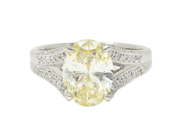 Contemporary 2.41 CTW Fancy Yellow Diamond Platinum Engagement Ring GIA