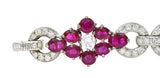 Mid-Century 27.62 CTW Ruby Diamond Platinum Cluster Vintage Line Bracelet