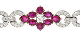 Mid-Century 27.62 CTW Ruby Diamond Platinum Cluster Vintage Line Bracelet