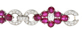 Mid-Century 27.62 CTW Ruby Diamond Platinum Cluster Vintage Line Bracelet