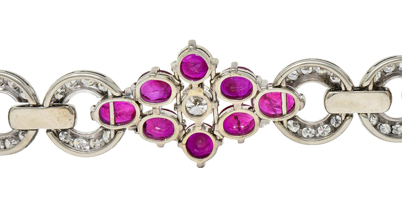 Mid-Century 27.62 CTW Ruby Diamond Platinum Cluster Vintage Line Bracelet