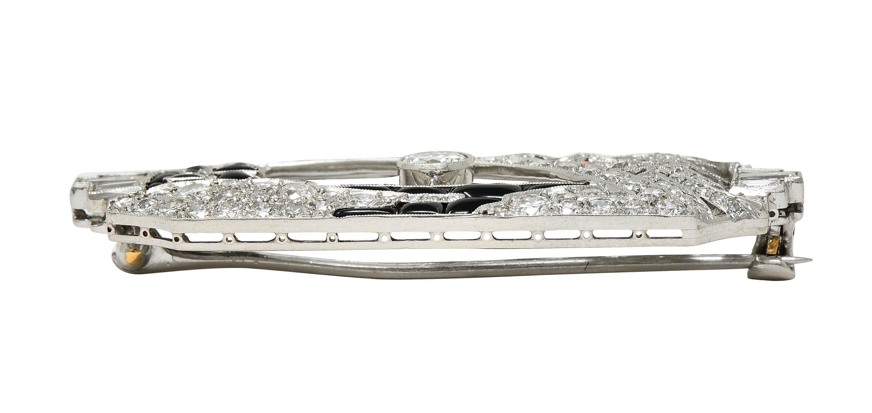 Art Deco 2.63 CTW Diamond Onyx Platinum Antique Horizon Brooch