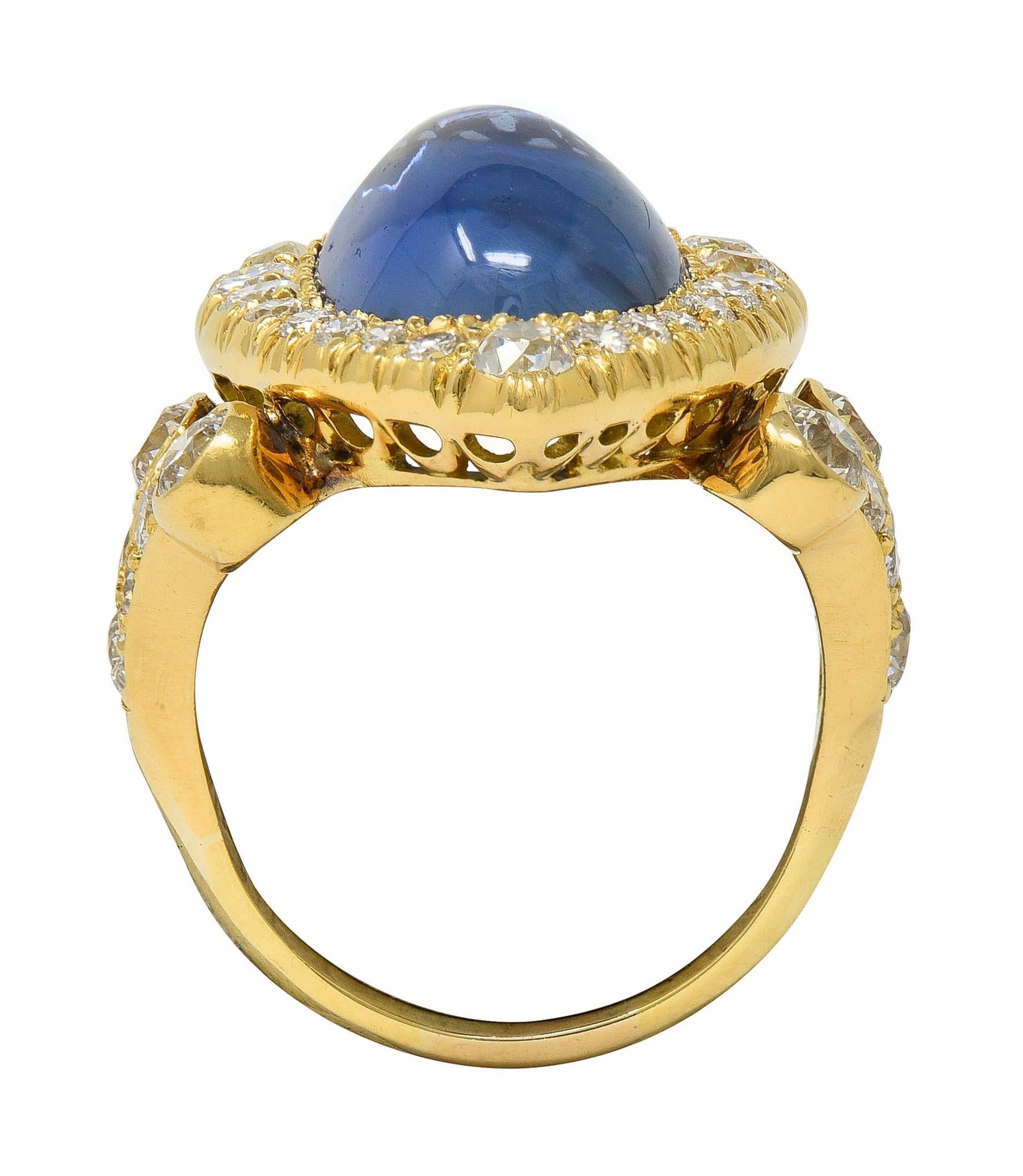 Mid-Century 15.35 CTW Ceylon Sapphire Diamond 14K Gold Heart Cluster Ring GIA