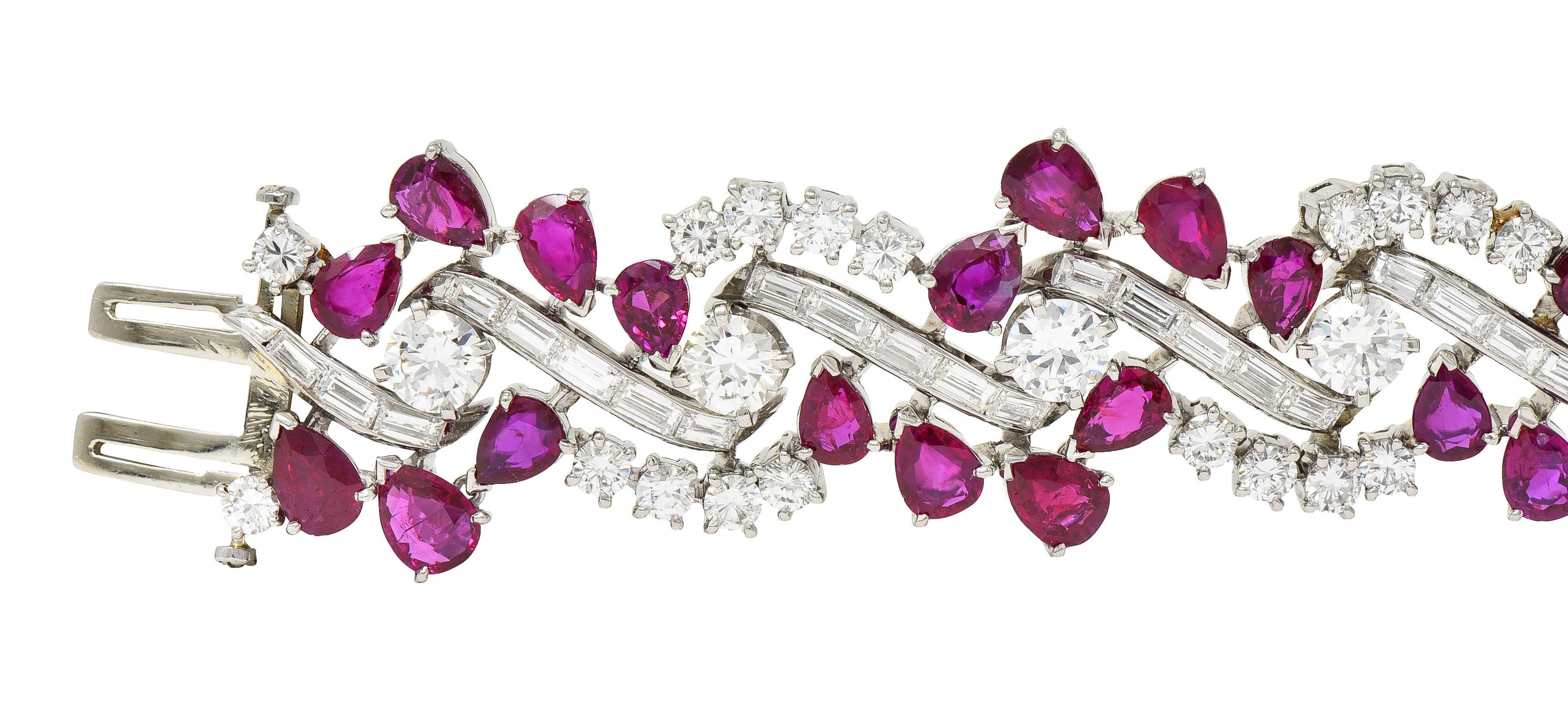 Mid-Century No Heat Burma Ruby Diamond Platinum Vintage Twist Line Bracelet