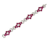 Mid-Century 27.62 CTW Ruby Diamond Platinum Cluster Vintage Line Bracelet