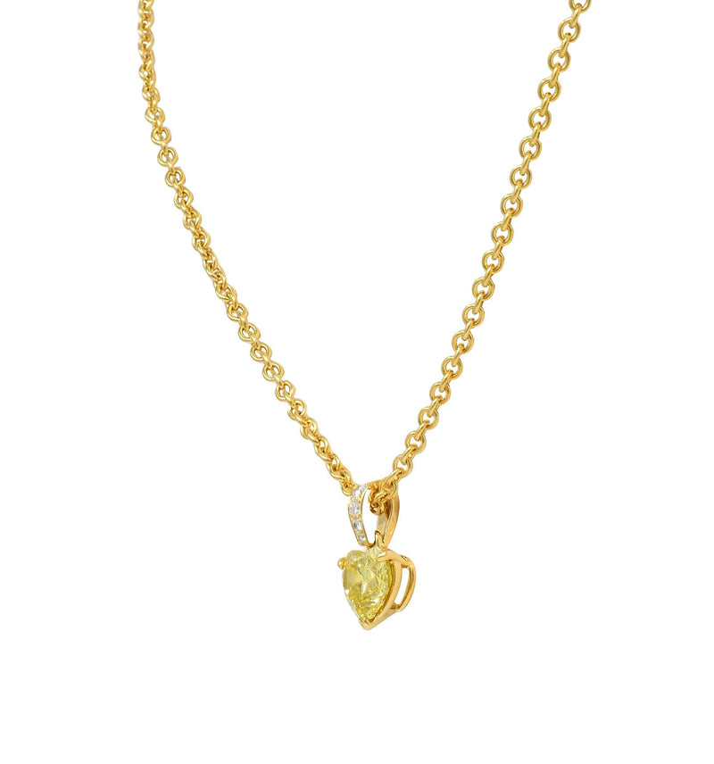 Cartier French 2.33 CTW Fancy Intense Yellow Heart Cut Diamond 18 Gold Necklace