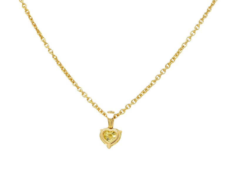 Cartier French 2.33 CTW Fancy Intense Yellow Heart Cut Diamond 18 Gold Necklace