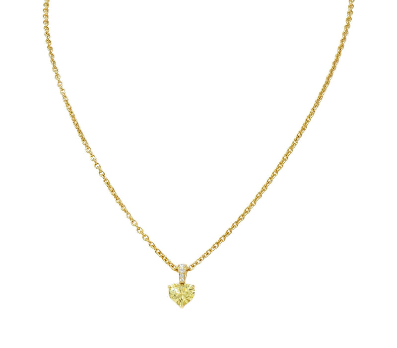 Cartier French 2.33 CTW Fancy Intense Yellow Heart Cut Diamond 18 Gold Necklace