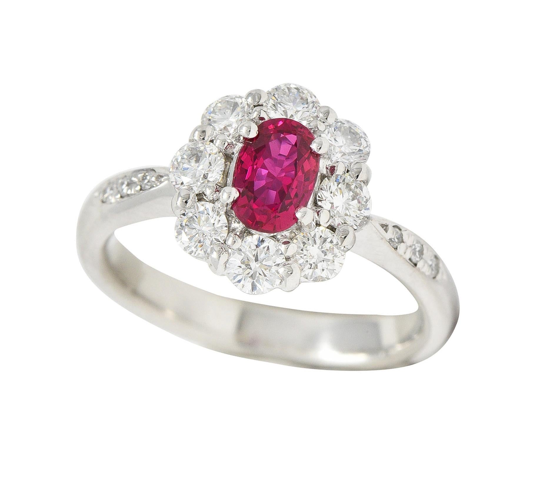 Contemporary 1.24 CTW Ruby Diamond Platinum Cluster Halo Ring