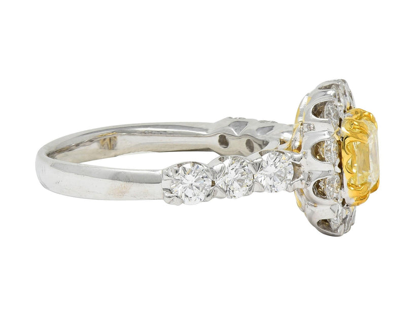 Contemporary 2.09 CTW Cushion Cut Diamond 18 Karat Gold Halo Engagement Ring GIA