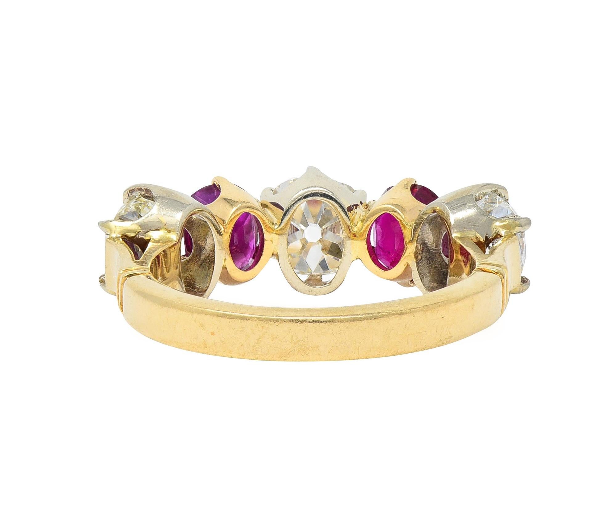 Victorian 3.62 CTW Ruby Old Mine Cut Diamond 14 Karat Two-Tone Gold Band Ring