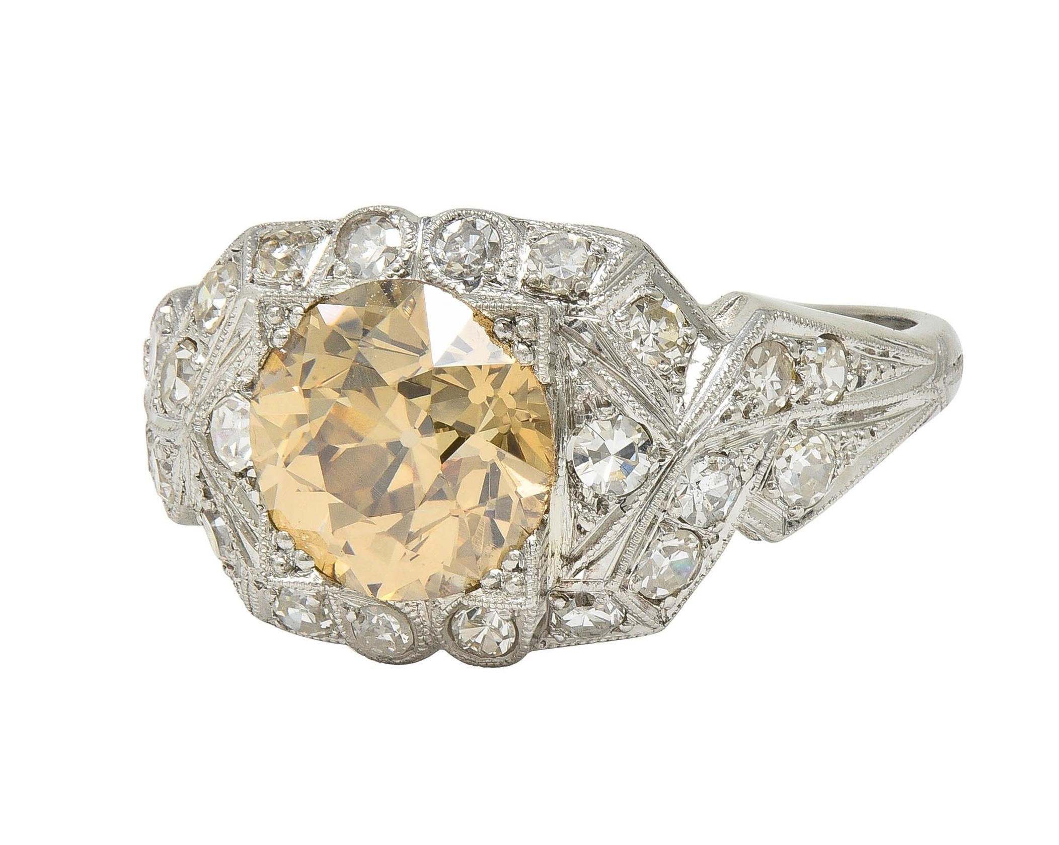 Art Deco 2.64 CTW Fancy Brown-Yellow Diamond Platinum Vintage Engagement Ring