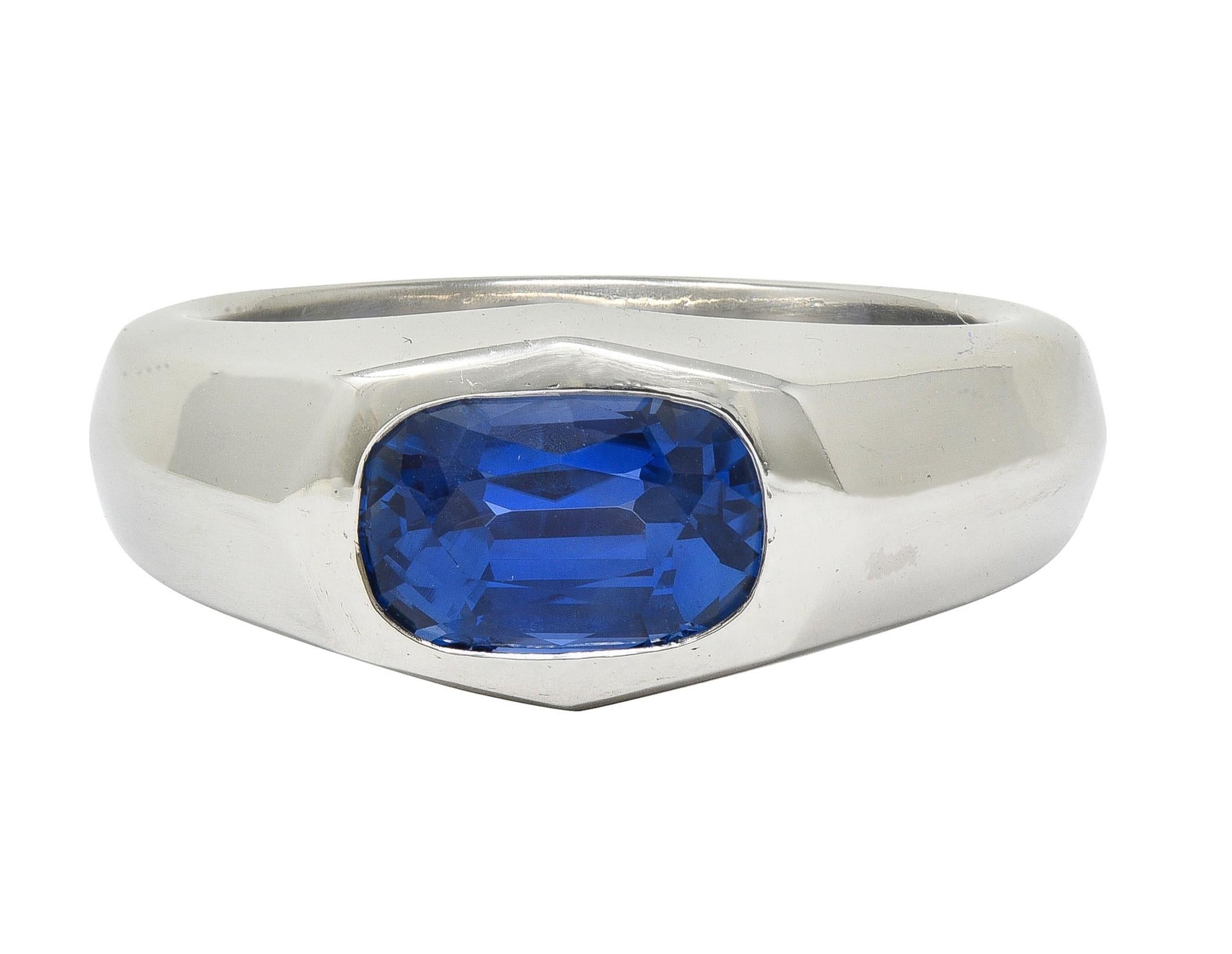 BRASH Contemporary 3.86 CT No Heat Burma Sapphire Platinum Flush Set Unisex Ring