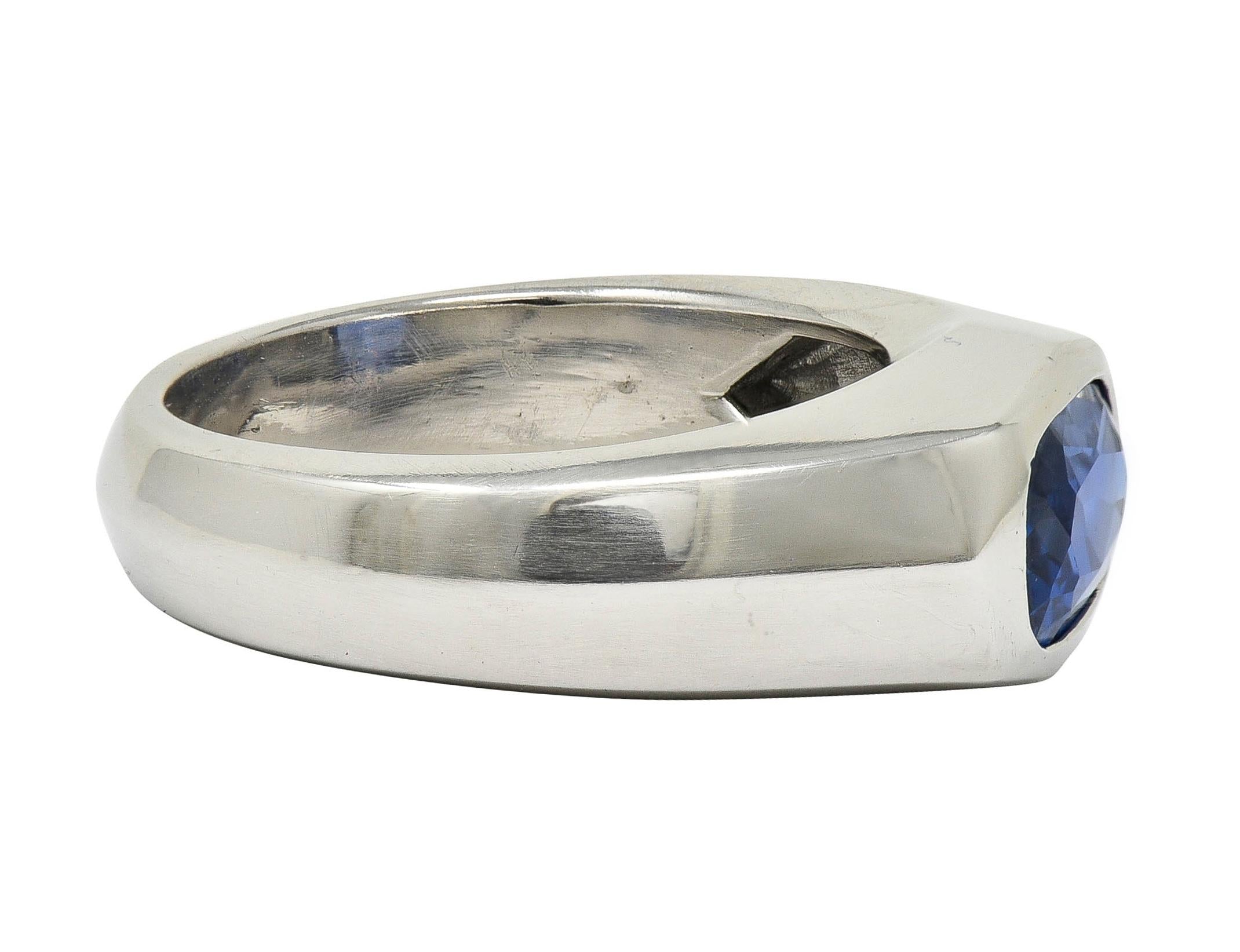 BRASH Contemporary 3.86 CT No Heat Burma Sapphire Platinum Flush Set Unisex Ring