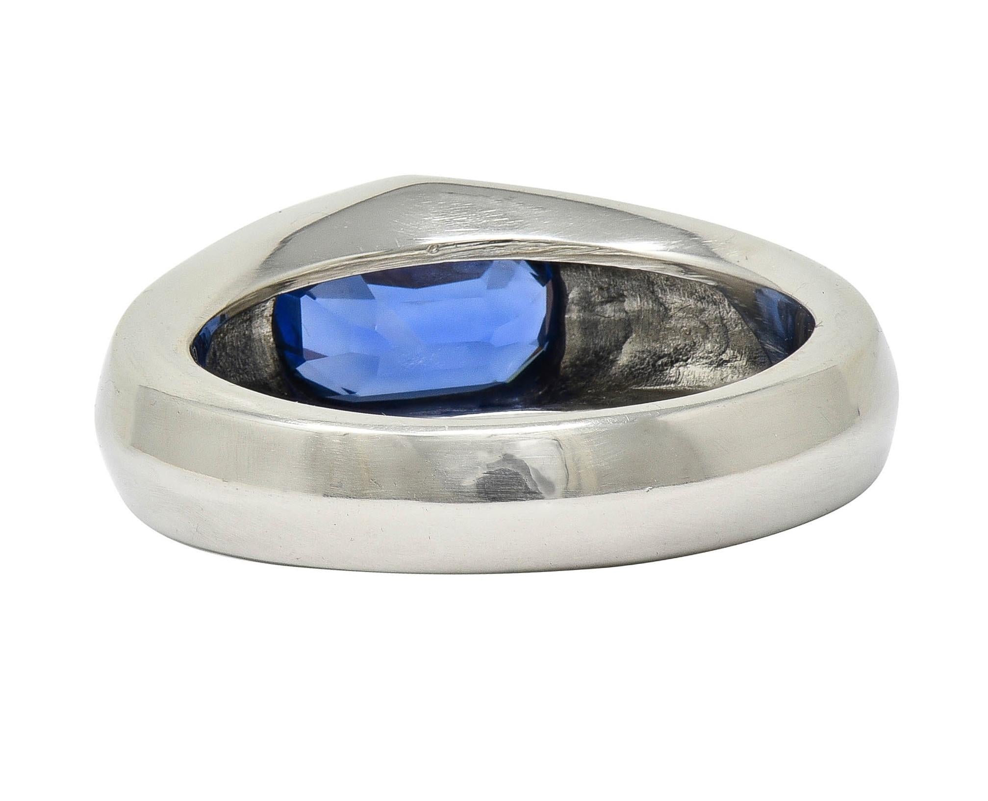 BRASH Contemporary 3.86 CT No Heat Burma Sapphire Platinum Flush Set Unisex Ring