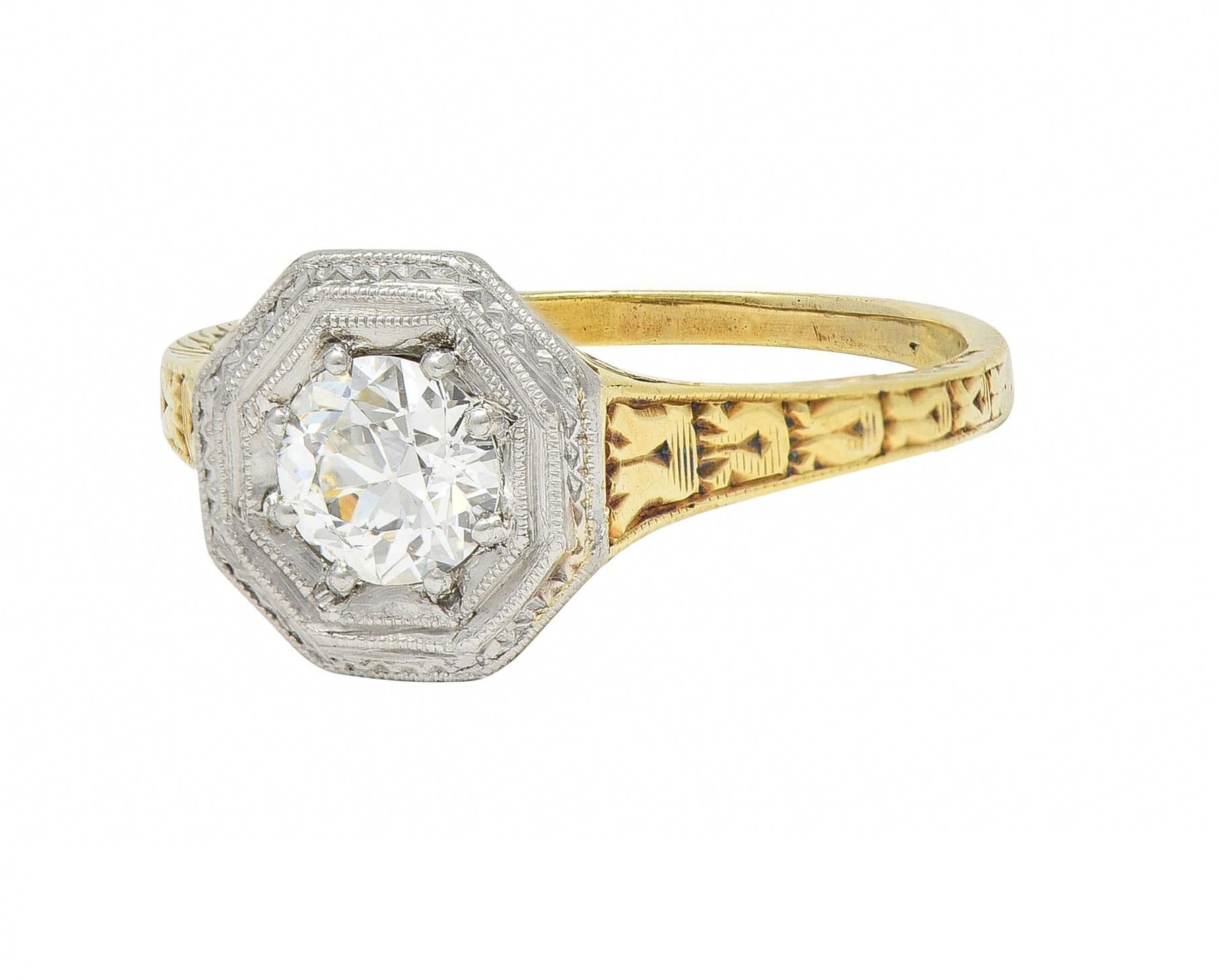 Art Deco European Diamond Platinum 14 Karat Gold Antique Engagement Ring