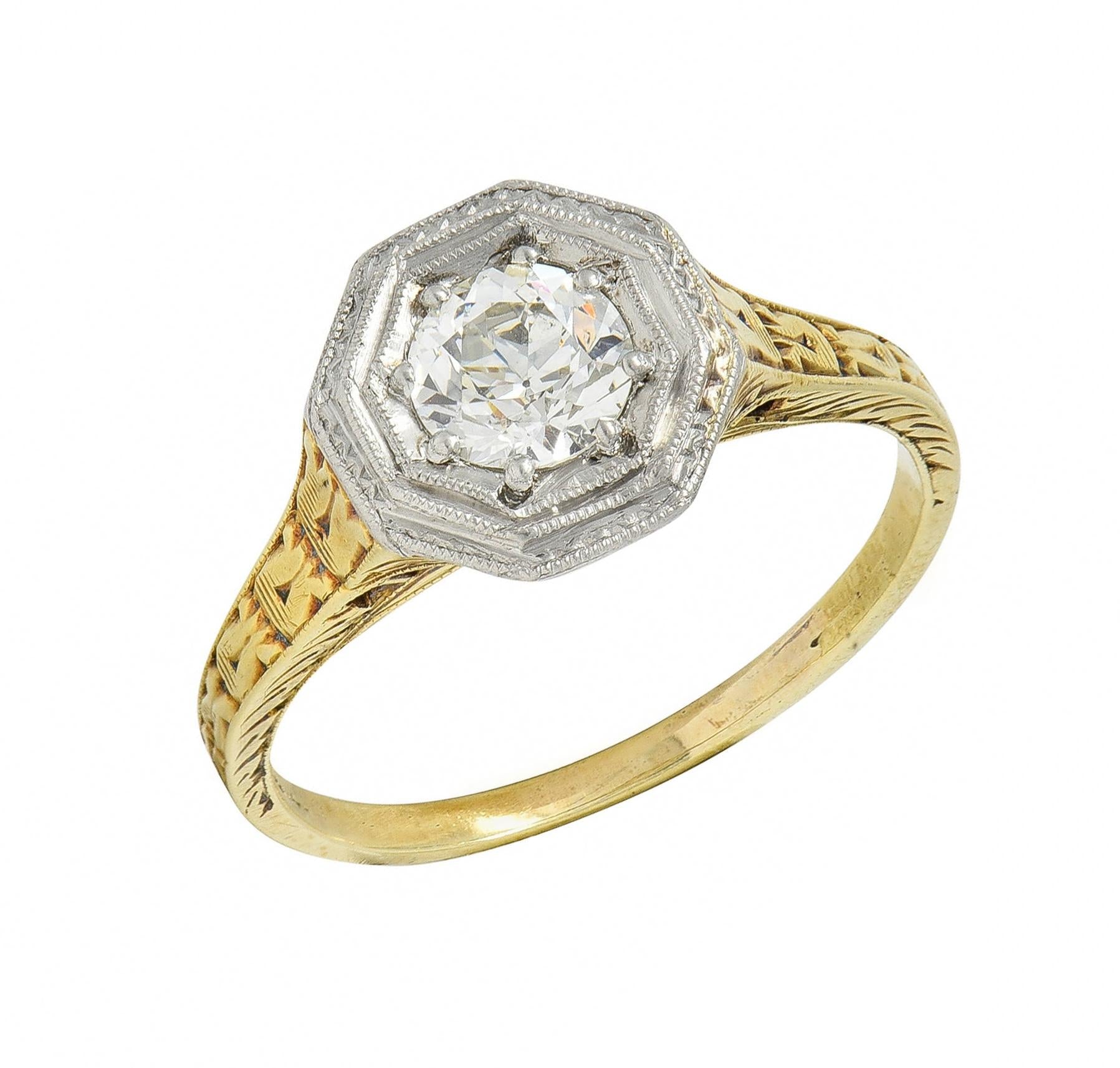 Art Deco European Diamond Platinum 14 Karat Gold Antique Engagement Ring