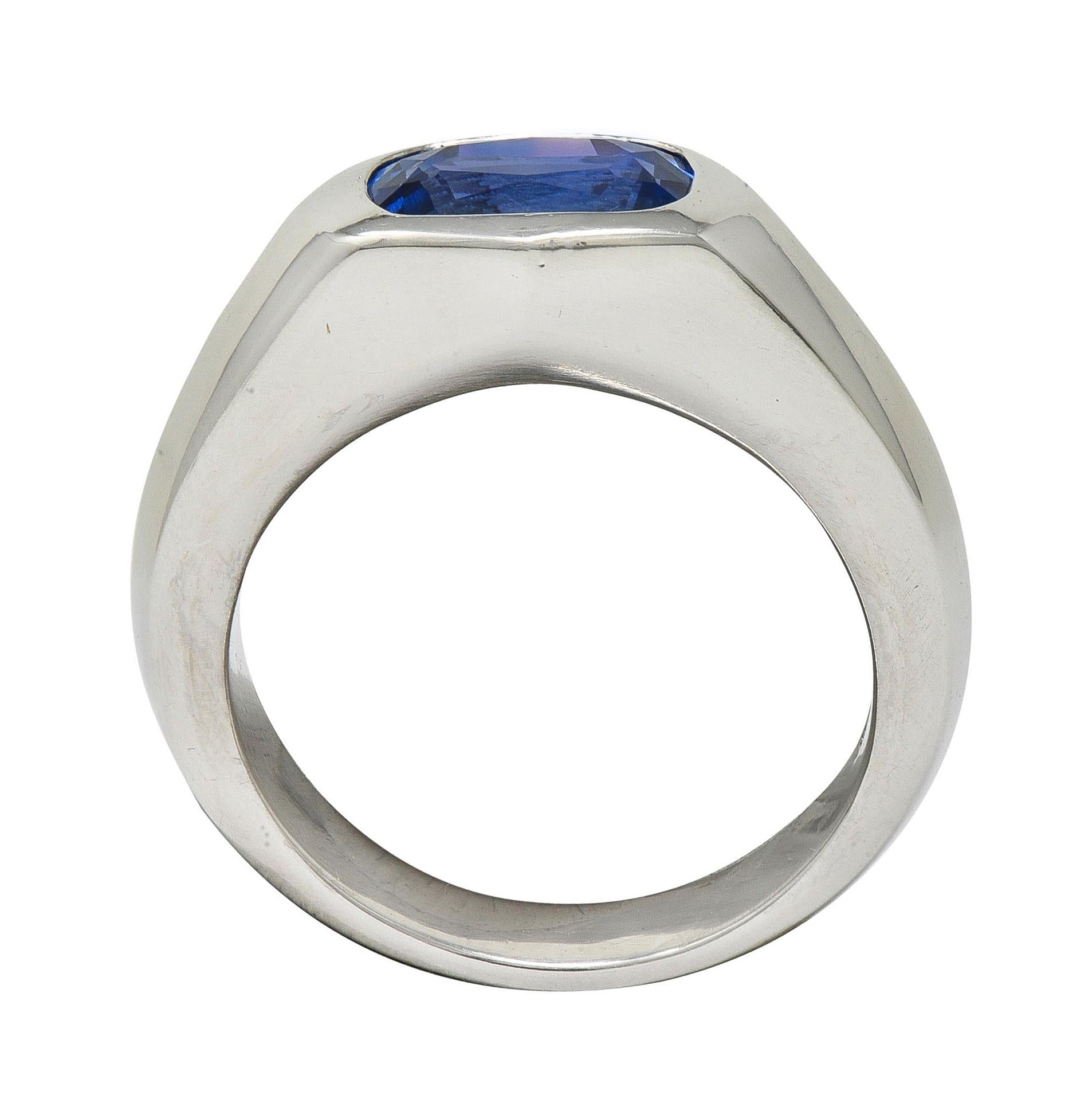 BRASH Contemporary 3.86 CT No Heat Burma Sapphire Platinum Flush Set Unisex Ring