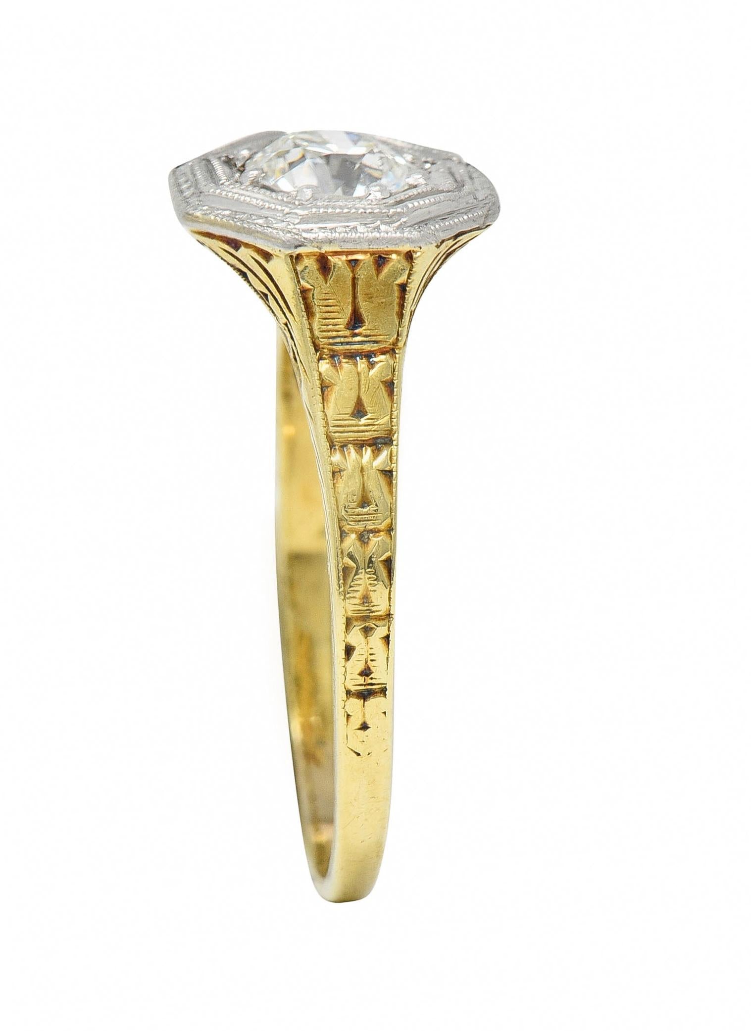 Art Deco European Diamond Platinum 14 Karat Gold Antique Engagement Ring