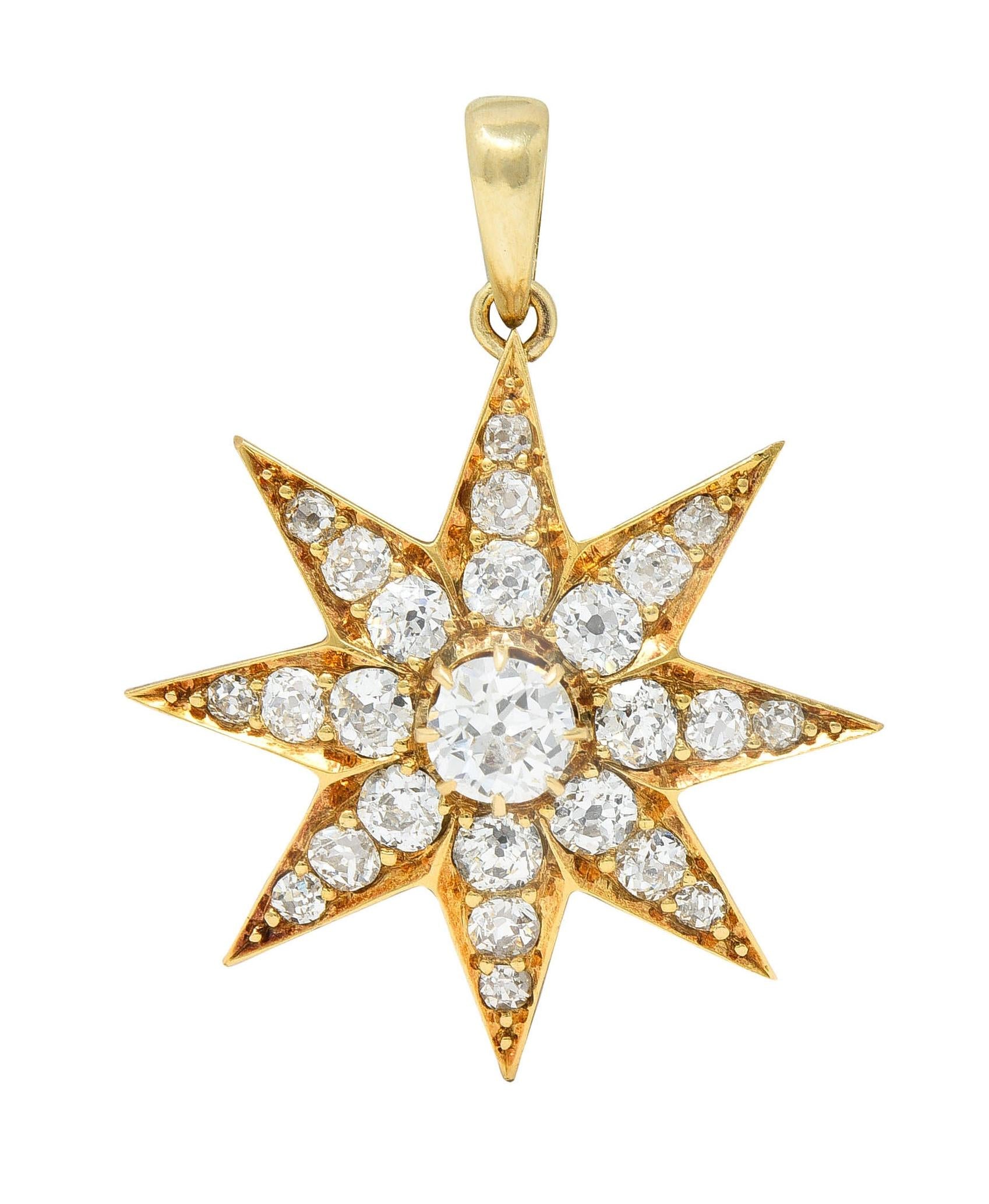 Victorian 1.22 CTW Diamond 18 Karat Gold Hair Starburst Antique Mourning Pendant