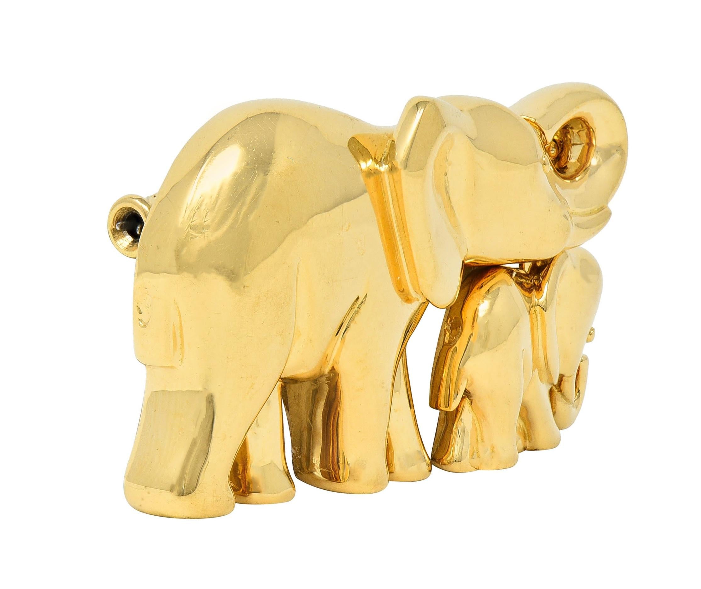 Cartier French 1980 18 Karat Yellow Gold Vintage Mother & Child Elephant Brooch