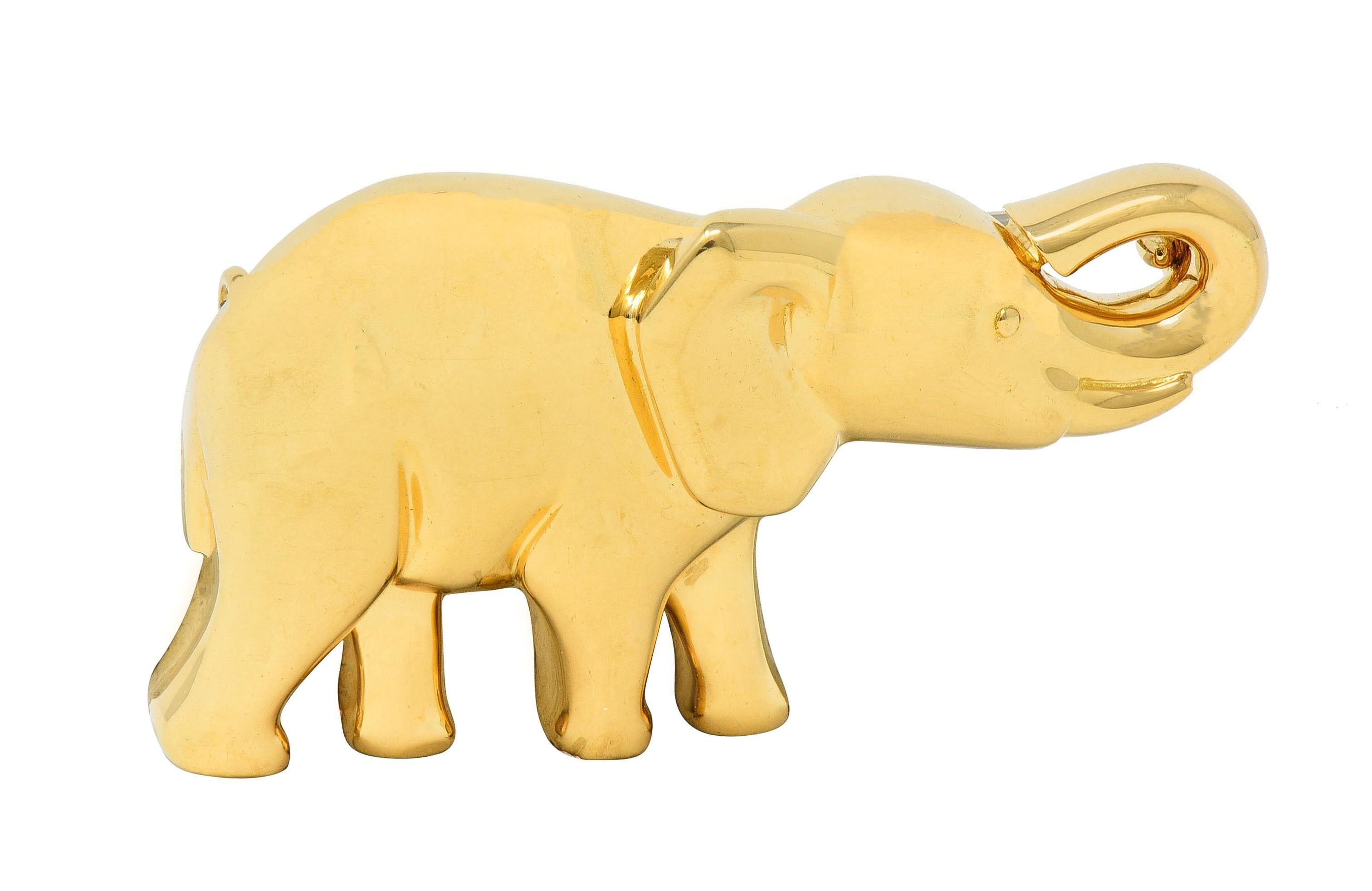 Cartier French 1980 18 Karat Yellow Gold Vintage Mother & Child Elephant Brooch