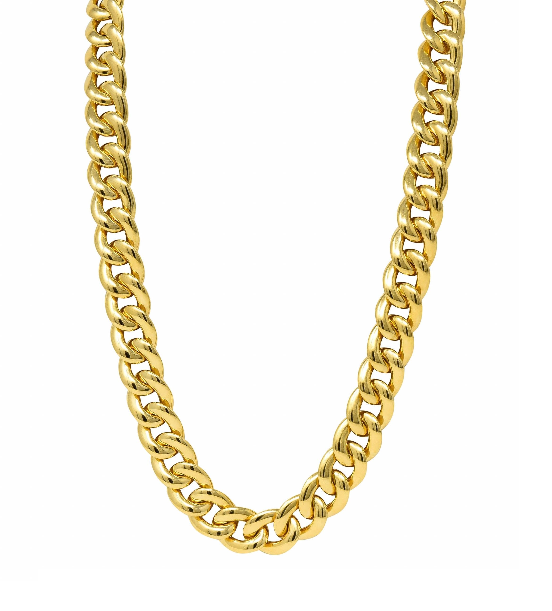 Nicolis Cola 1980s 18 Karat Yellow Gold Vintage Curb Link Unisex Chain Necklace