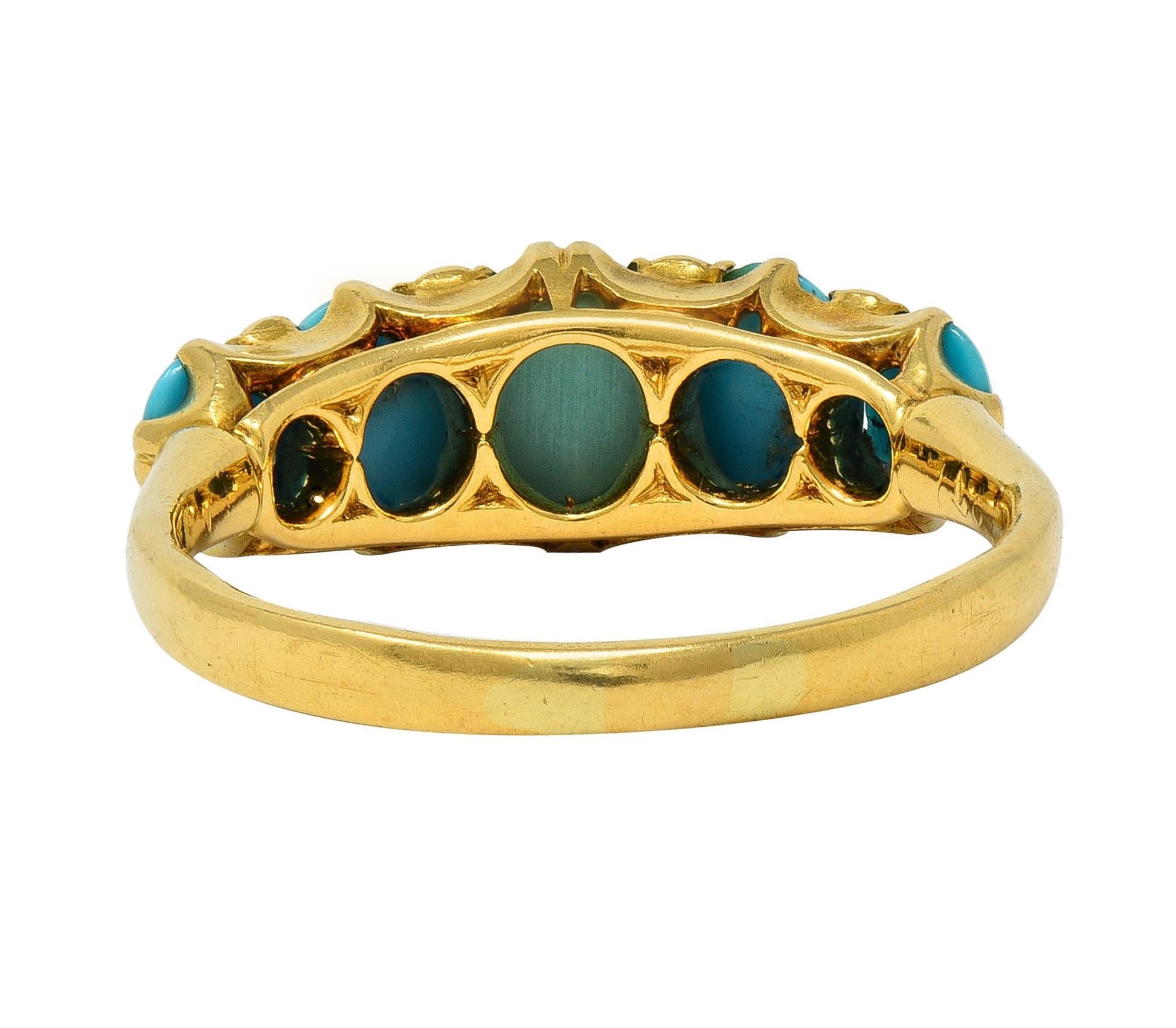 Victorian Turquoise Diamond 18 Karat Yellow Gold Antique Five Stone Band Ring