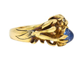 Art Nouveau 2.37 CTW Sapphire Cabochon Diamond 14K Gold Antique Gargoyle Ring