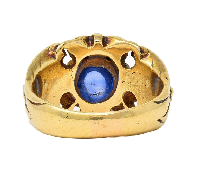 Art Nouveau 2.37 CTW Sapphire Cabochon Diamond 14K Gold Antique Gargoyle Ring