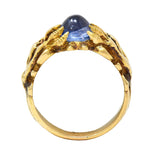 Art Nouveau 2.37 CTW Sapphire Cabochon Diamond 14K Gold Antique Gargoyle Ring