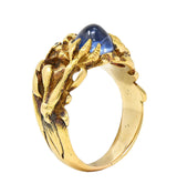 Art Nouveau 2.37 CTW Sapphire Cabochon Diamond 14K Gold Antique Gargoyle Ring